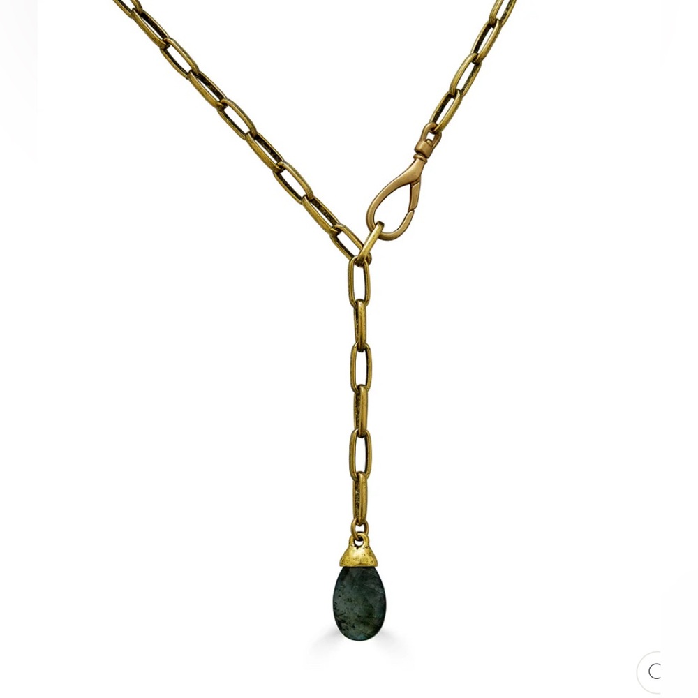 Gold Lariat with Labradorite Pendant by Loni Paul